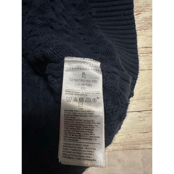 Banana Republic Organic Cotton Cable Knit Crewneck Sweater Men's Large Navy VTG - Picture 5 of 7